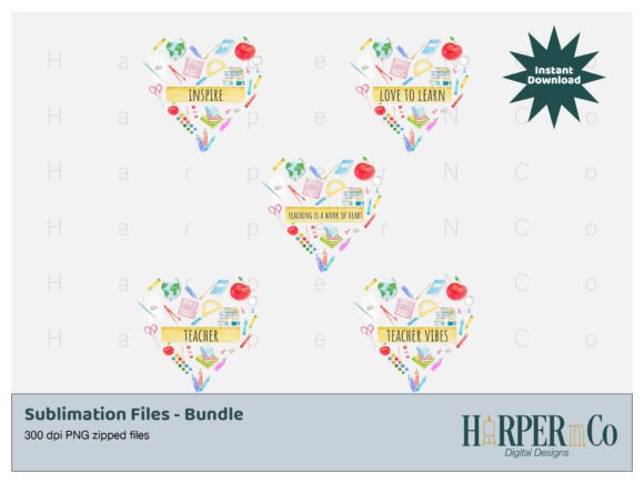 Teacher Heart Sublimation 6 Bundle PNG